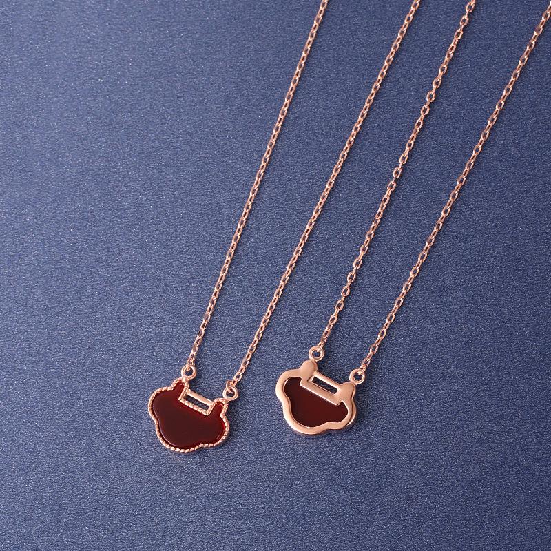 2024 New Style Rose Gold & Red Agate Ruyi Peace Lock Necklace - Sterling Silver Clavicle Chain 925 Silver