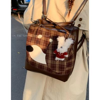 Korean Version of Casual Large-capacity Shoulder Bag Women's 2025 New Plaid Portable Tote Bag Multi-purpose Backpack