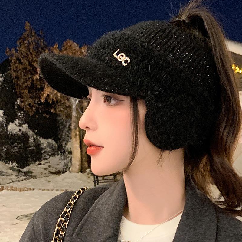 Herbst und Winter Plüsch Leerer Zylinder Damen Winter Outdoor Warm Plüsch Ohrenschützer Entenschnabel Wollmütze