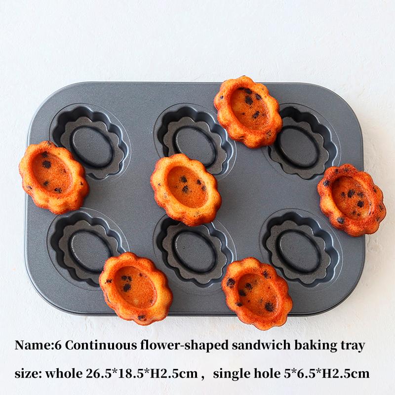 

6 Cavity Flower Carbon Steel Cake Mold Madeleine Muffin Cake Pan Jam Sandwich Egg Tart DIY Cooking Mold Kitchen Utensils