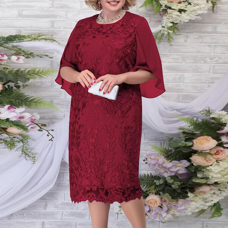 

Женское платье Лето с коротким рукавом и вышивкой Женские длинные платья Повседневные платья с круглым вырезом большого размера 5XL вино красного