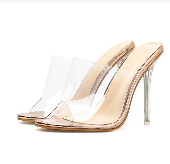 Newest Pvc Jelly Sandals Crystal Open Toed Sexy Thin Heels Crystal Women Transparent Heel Sandals Slippers Pumpsrfv4 36