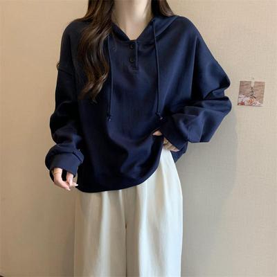 Moda Donna Casual Primavera Autunno Tinta Unita Stampa Manica Lunga Felpe con Cappuccio & Camicie