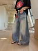 INSS Retro Washed American Style Loose Wide-Leg Denim Pants Women, Floor-Length, Spring 2026 #900501