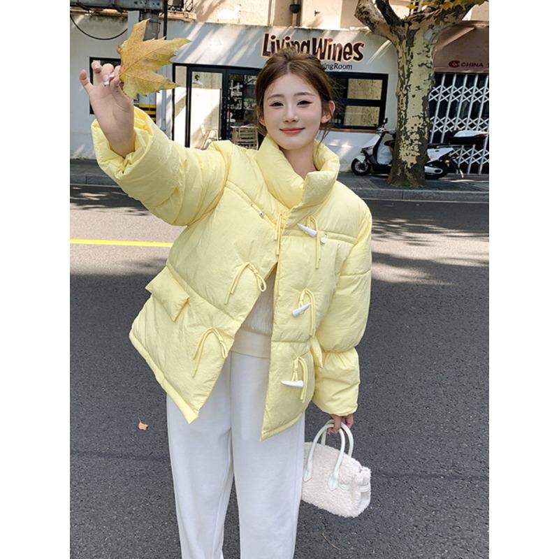 Women's Winter New Style Korean Style Milk Puff Short Loose Cotton Coat Student Horn Button Cotton Jacket