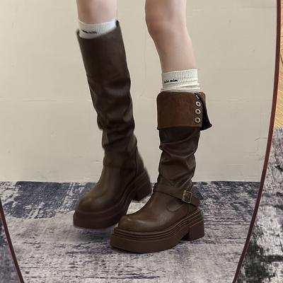 Women's New Autumn-winter Long Boots, Chunky Leg Boots, Thick-soled High-topped Shoes