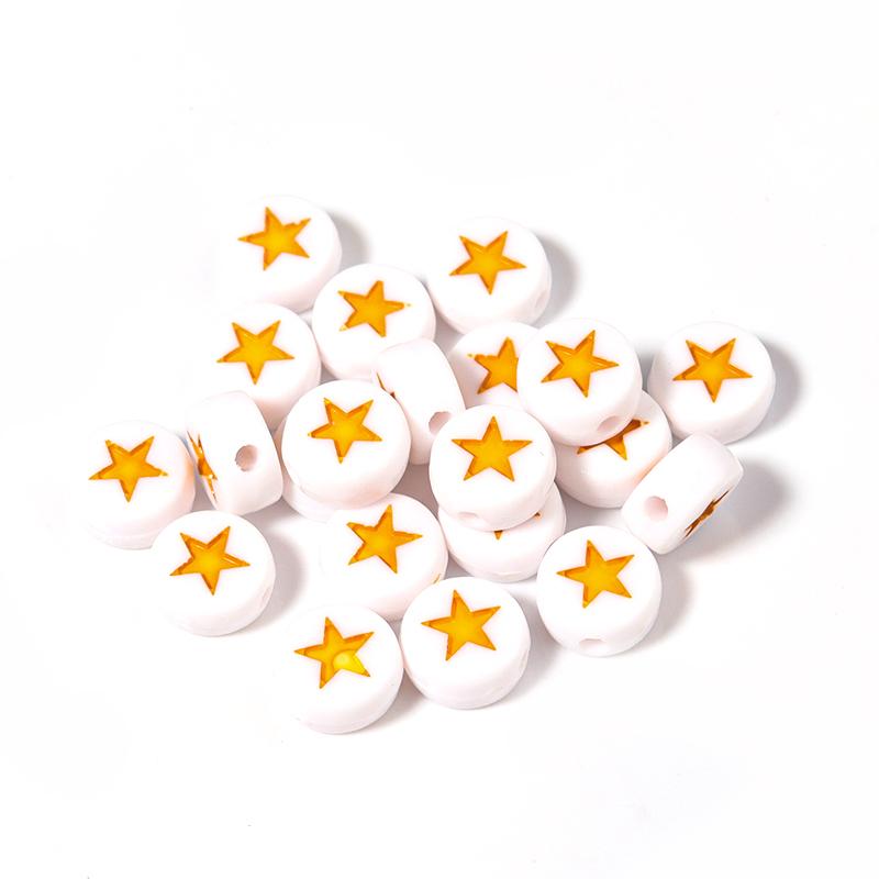 100pcs/Lot Acrylic Beads Flat Circular Shape Colorful Star Beads Loose Beads For DIY Jewelry Bracelet Necklace Accessory