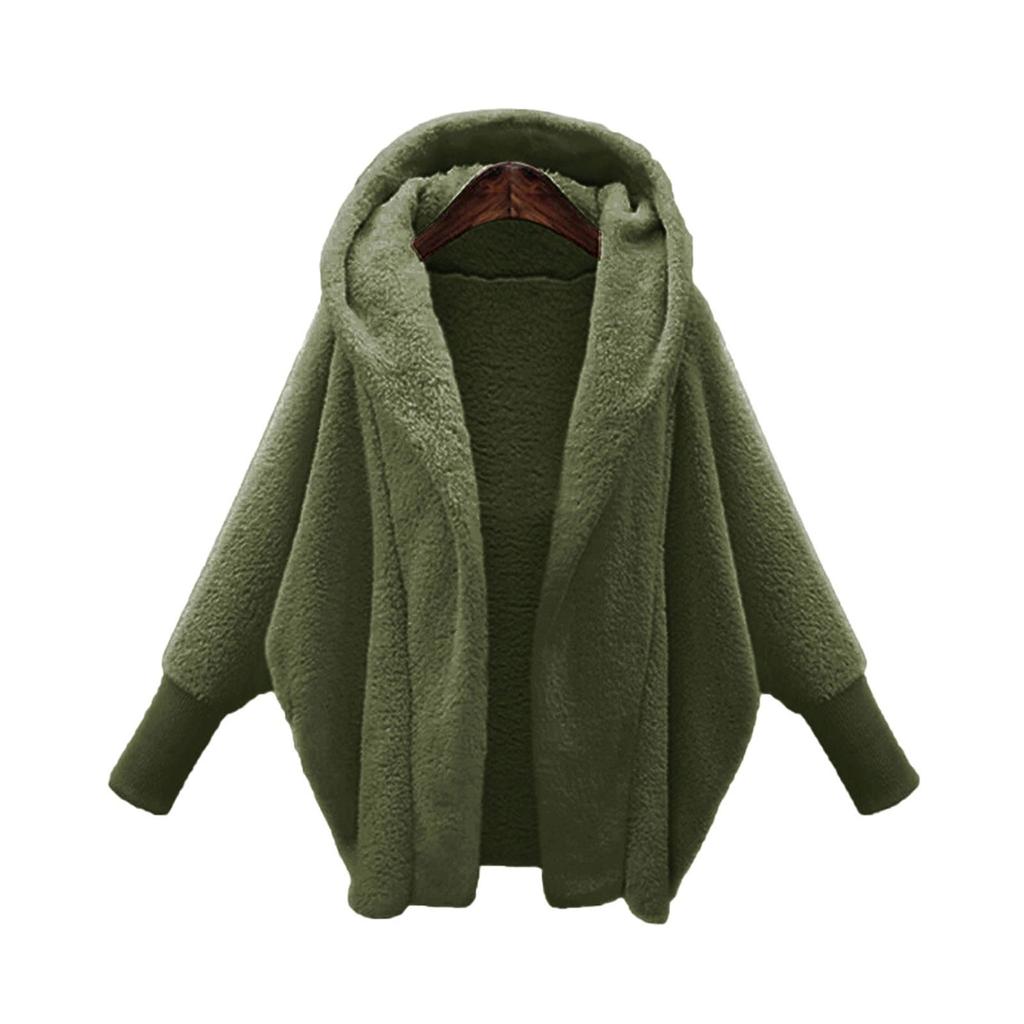 Women's Autumn/Winter Fashion Solid Colour Long Sleeve Plush Warm Hooded Jacket