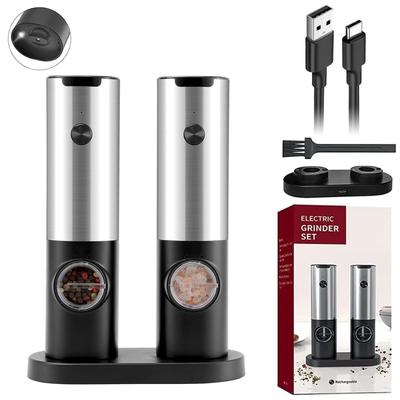 USB-aufladbare Salz- und Pfeffermühle mit einstellbarer Rauheit der elektrischen Pfeffermühle mit Pulvermühle, frisch gemahlener Pfeffer, Küchenwerkzeug