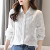 Women's White Embroidered Chiffon Shirt Long-Sleeve Casual Loose Blouse