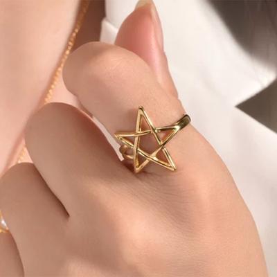 Thumb Ring Hollow Star Shape Adjustable Opening Design Finger Ring Titanium Steel Finger Band Versatile Jewelry Gift