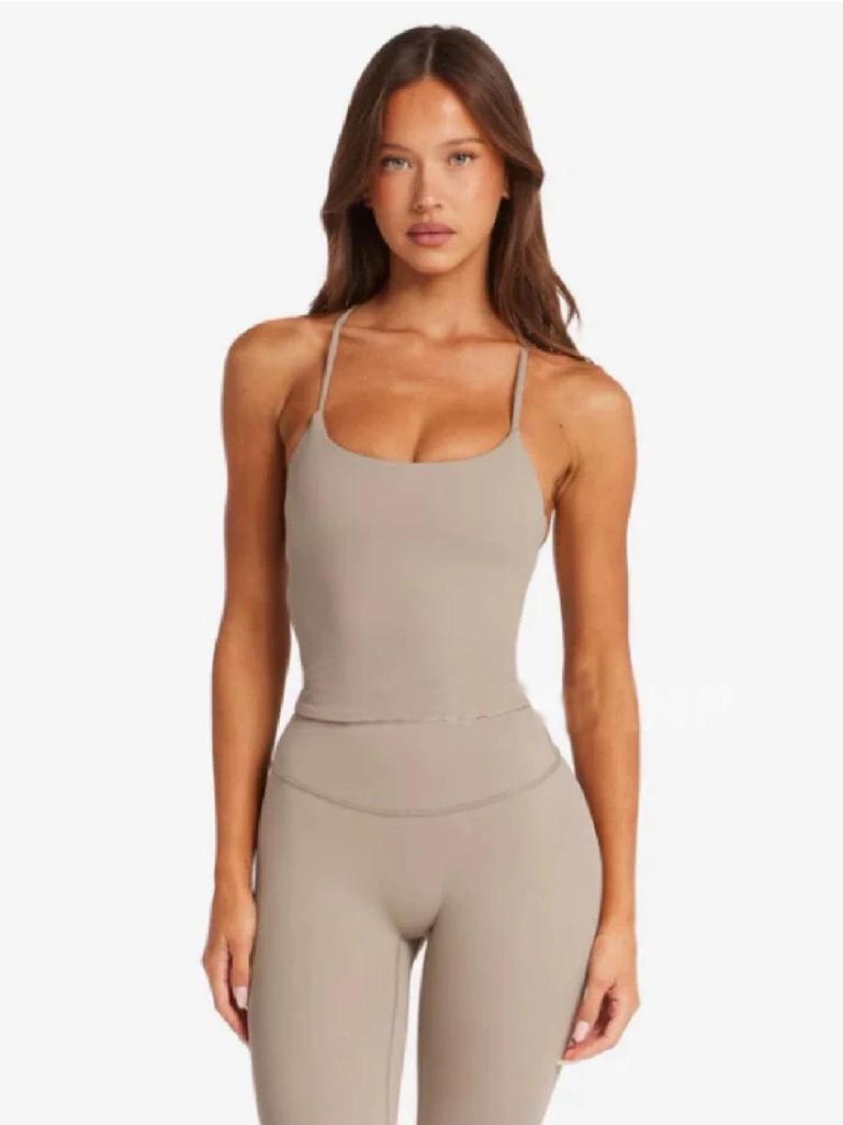 European & American Nude Feel Strap Yoga Set: Tummy Control & Hip Lift Cami with Tight-Fit Sports Pants