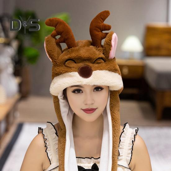 Julhatt Tecknad Älg Snögubbe Dekor Öronrörlig huvudbonad Tjock plysch Vinterhatt Semesterpresent Huvudbonader Festival Kostym rekvisita