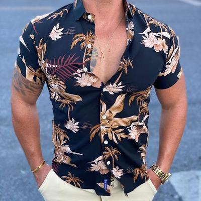 Digital Printed Shirt Casual Business Men's Short Sleeve Trendy Top