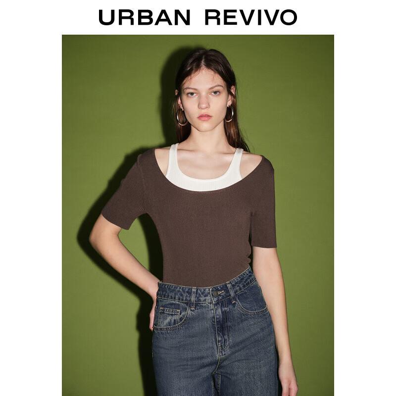 

UR Women s 2024 Spring Color-Blocked Faux Two-Piece Short Sleeve Knit Top XS