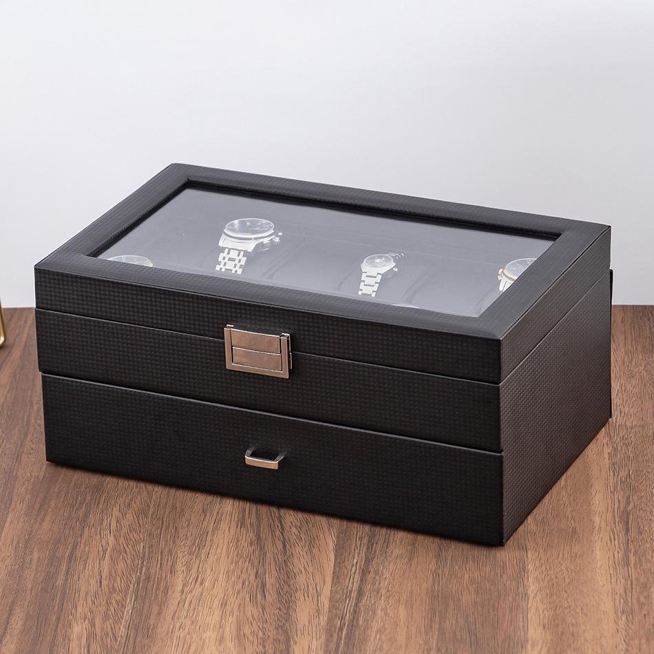 24-Piece Double Layer Carbon Fiber Watch Storage Box