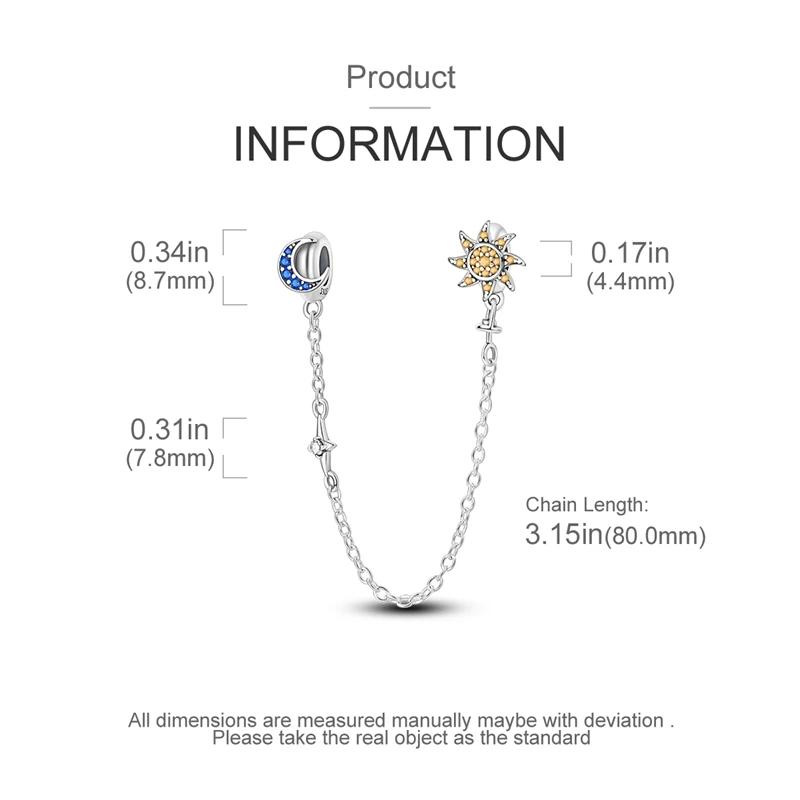 Charm Bead Components Copper Metal Sun Moon and Stars Secure Safety Chain Bead Components Compatible With Charm Bead Components Plata Authentic