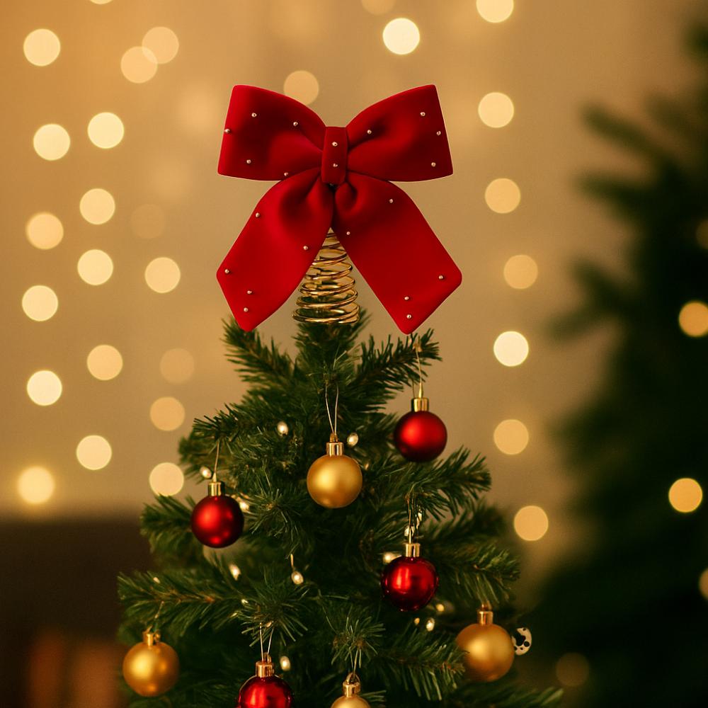 Extra-Large Velvet Ribbon Bow Luxurious Flocked Christmas Bow Star Tree Topper Holiday Display