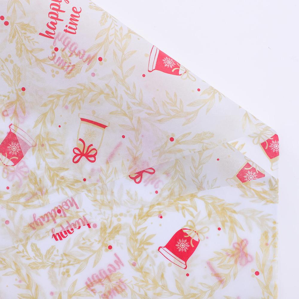 10 Sheets Christmas Decoration Tissue Paper for Flowers Gifts Wrapping Christmas Wreath Bell Printed DIY Craft Decoration Paper