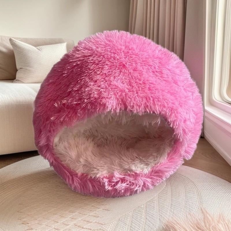 Zimowe Ciepłe Półzamknięte Pluszowe Legowisko dla Kota i Psa