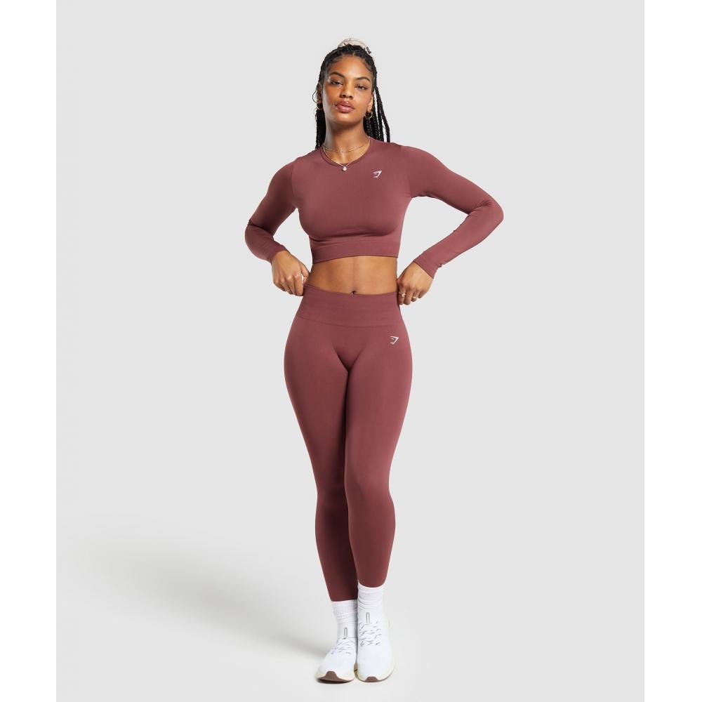 Gymshark Bezešvý top s dlouhým rukávem pro každodenní použití, vínově hnědý, B7a2s Rbqv