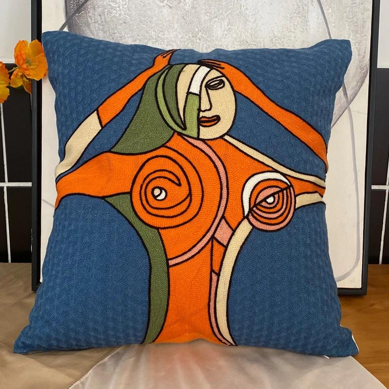 Stickerei Abstrakt Kissenbezug Baumwolle Kissenbezüge Picasso Dekorativ Überwurf Kissenbezüge für Sofa Wohnzimmer Heimdeko