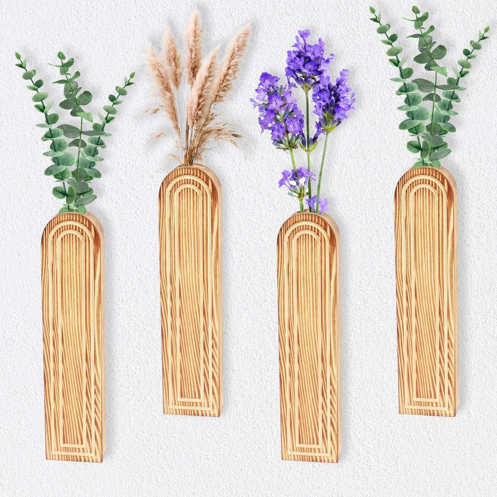 2/4 Pcs Wooden Wall Vase Modern Wall Mounted Vase Hanging Decorative Wood Wall Planter for Faux Plant Dried Flowers Home Decor