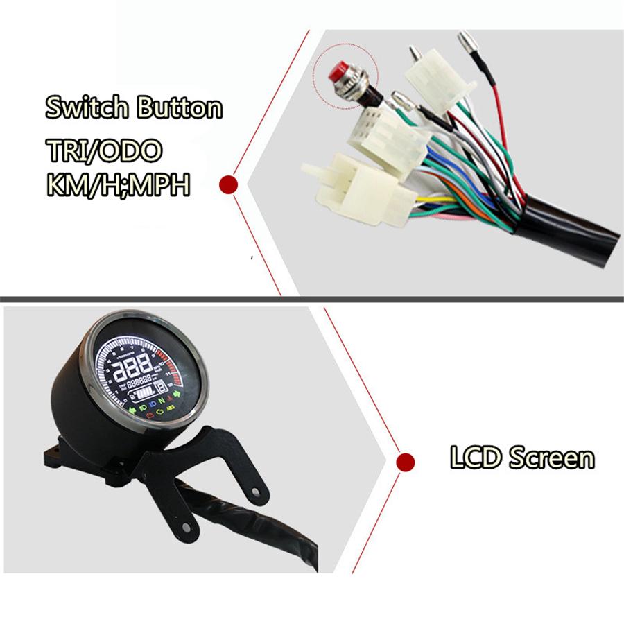 12V LCD Motorcycle Odometer Speedometer Tachometer Fuel Level Water TEMP Gauge