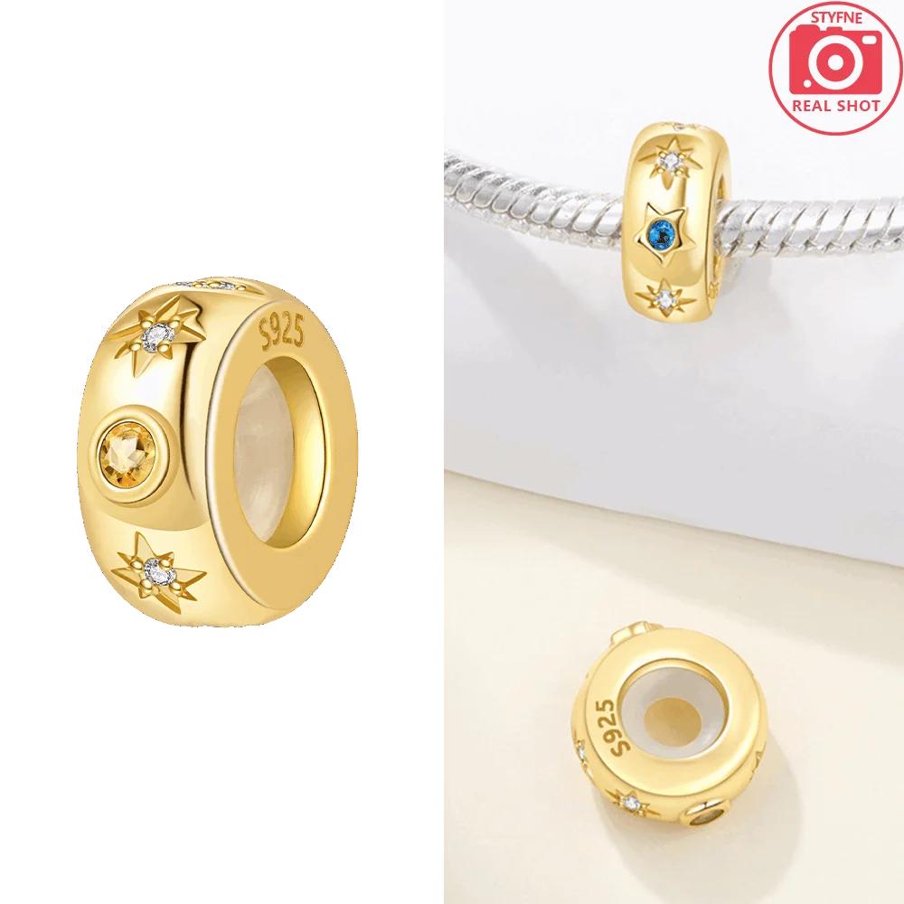 Original Simple Shining Isolated Pearls Golden Star Moon Patternscopper Beads Fit Bracelet Women Jewelry Valentine Gift Diy