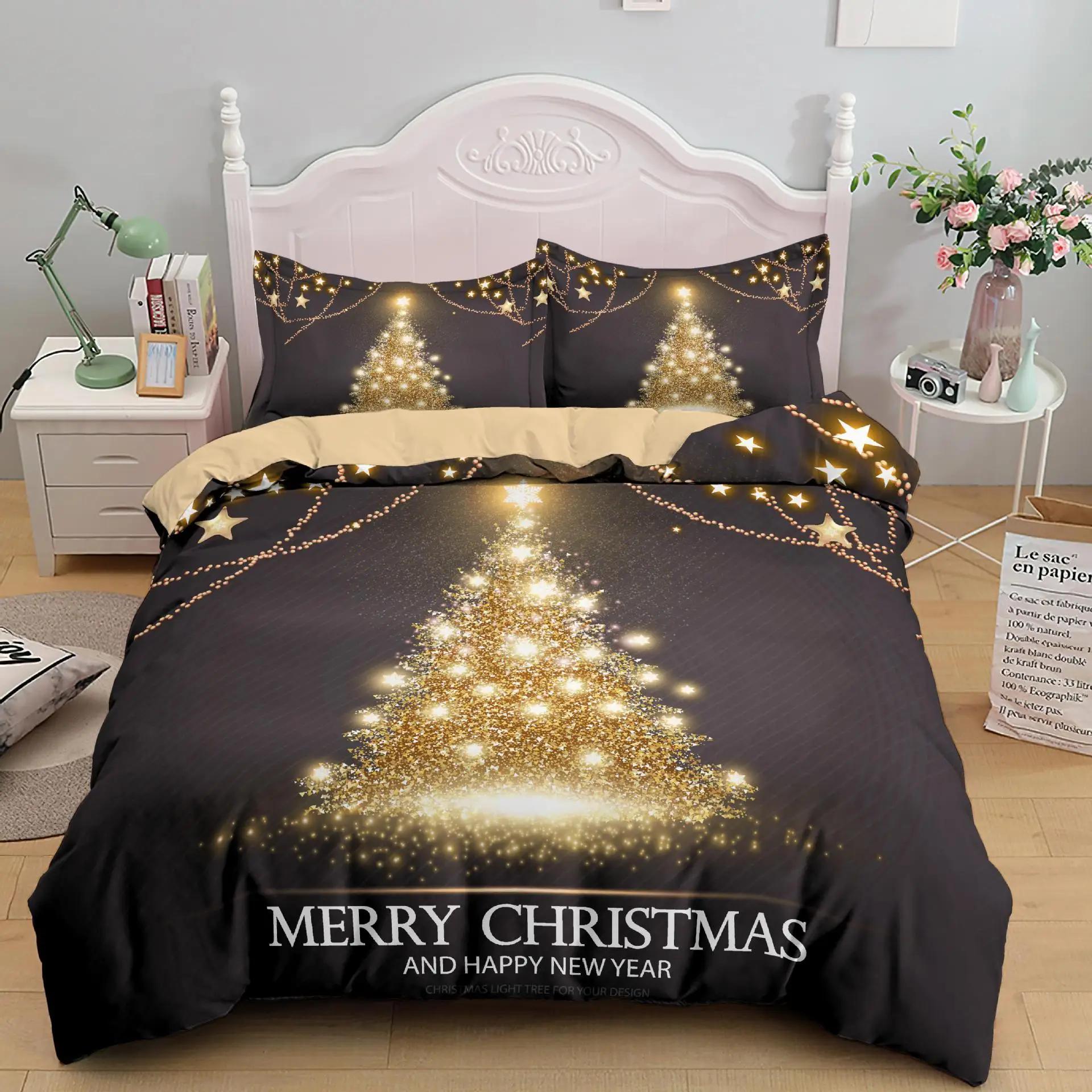 

Christmas Tree Duvet Cover Set King/Queen Size,golden Glowing Stars Tree Comforter Cover for Teens Adult,black Soft Quilt Cover 70x133cm 2pcs