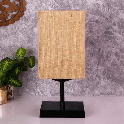 40.64 Cm Square Beige Jute Shade Table Lamp with Wood Base Bulb Not Included Home Décor Bedroom, Dining Room, Hotel Room, Living Room, Office