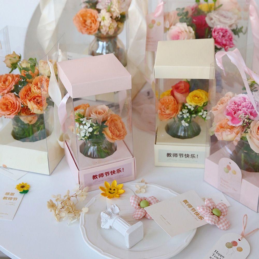 5PCS Paper Box Bouquet Wrapping Bag Transparent Flower Bag Handheld Flower Box  Valentine Day