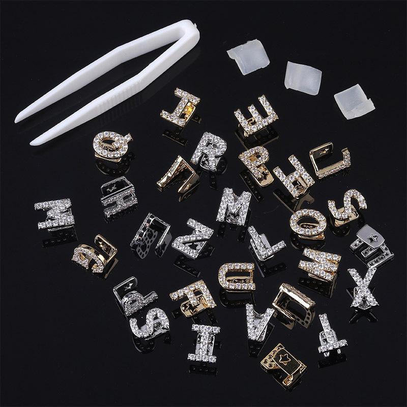 

26 English Letters Hip Hop Grillz with Micro-paved Zirconia L золотой