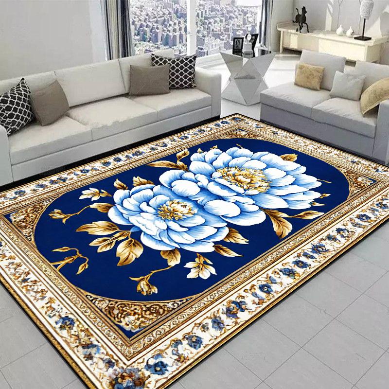 Carpet for Living Room European Classical Blue Flower Carpet Non-slip Bedroom Large Area Floor Mat Washable Cloakroom Lounge Rug