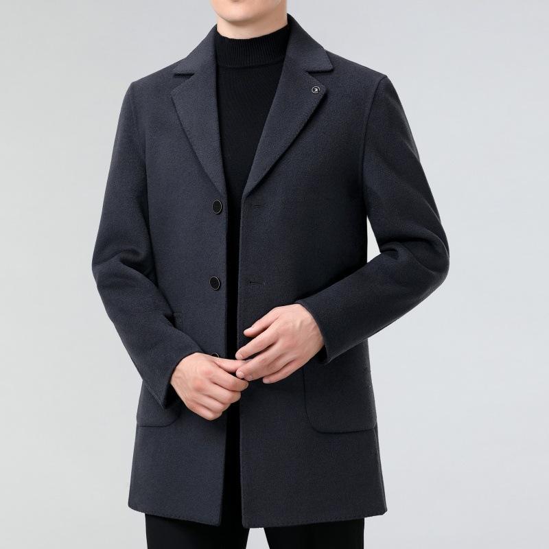 Autumn and Winter Double-sided Cashmere Coat for Men, Mid-length Suit Collar Woolen Coat, Middle-aged Dad Woolen Windbreaker