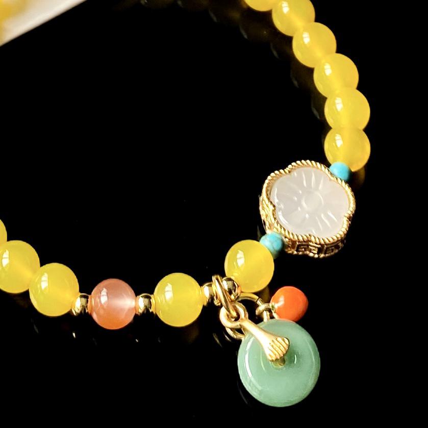 Natural Yellow Chalcedony Agate Bracelets - Chinese Style DIY Beaded Ornaments