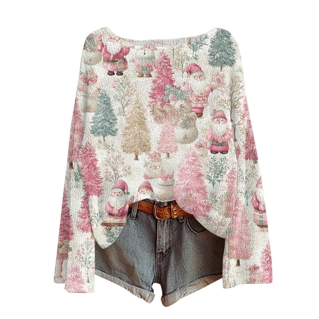 Womens  Fall Sweaters Long Sleeve Print Tops Pullover Sweaters Loose Dressy Casual Basic Clothes