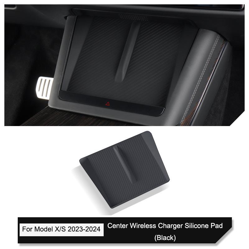 For Tesla Model 3/Y/X/S 2021-2024 Central Control Wireless Charging Silicone Pad Non-slip Pad Dust-Proof Charger Protect Cover
