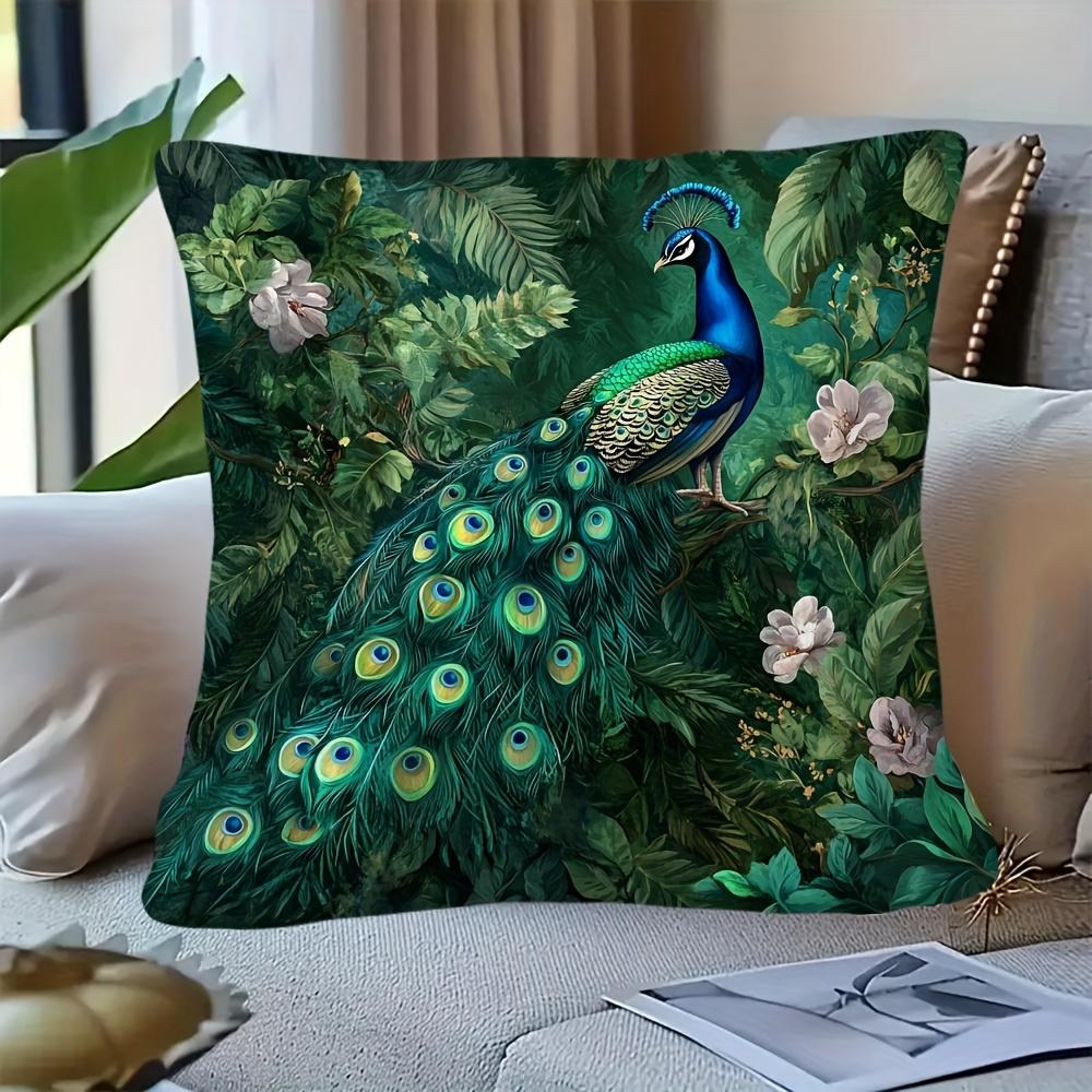 1 Stück Vintage Dschungel Pfauenmuster Kissenbezug, Geeignet für Sofa, Schlafzimmer, Wohnzimmer, Elegantes Geschenk für Liebhaber der Heimdekoration