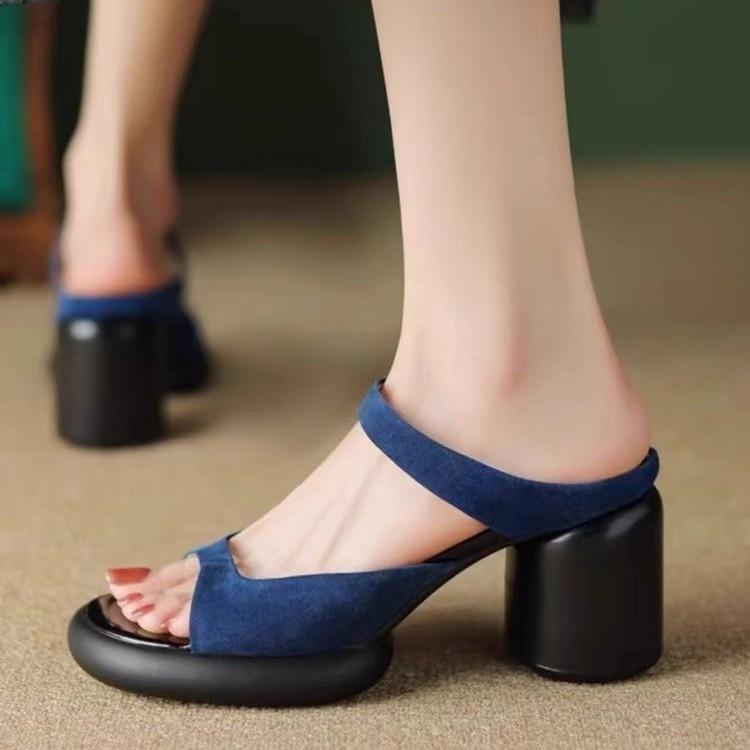 Fish Mouth One-word Slippers Women Wear Summer British Style Roman Shoes 2024 New High Heels with Skirt Half-drag Sandals
