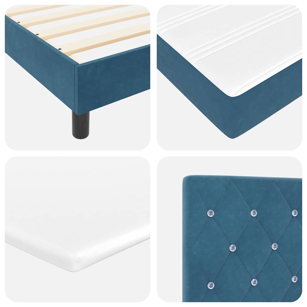 Box Spring Bed with Headboard Dark Blue 200 x 90 cm Velvet