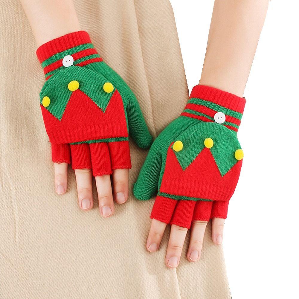 

Женские вязаные перчатки-митенки с узором лося, осенне-зимние перчатки, аксессуары для одежды, рождественские перчатки Christmas Tree