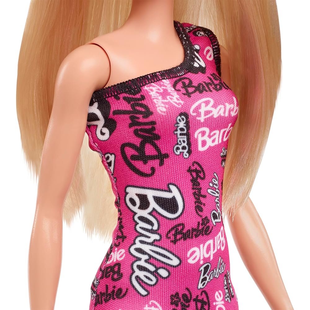 Barbie Pink Logo Dress Fashion Doll for Ages 3 and Up HRH07