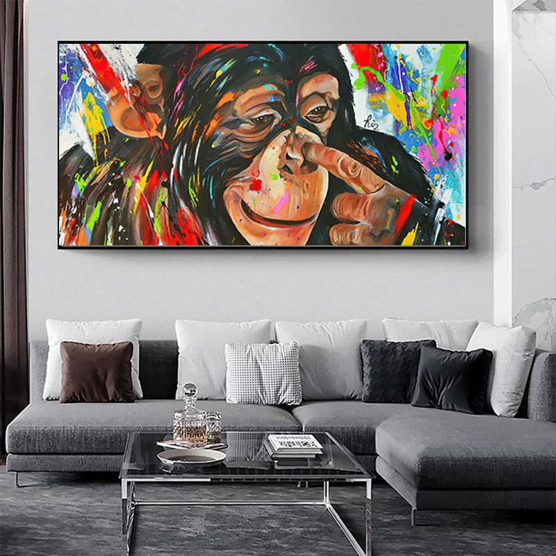 Funny Animal Orangutan Graffiti Street Art Canvas Painting Wall Art Pictures Posters and Prints for Living Room Home Decoration No Frame