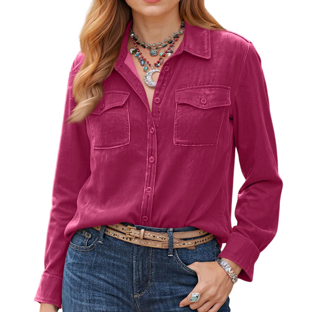 Women's Fashionable Casual Solid Color Retro Long-Sleeved Velvet Shirt
