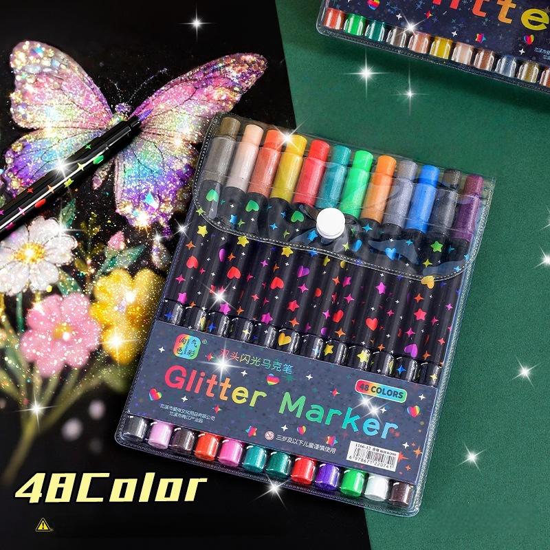 Double-Ended Glitter Acrylic Markers, Double-Sided Glitter Paint Pens For Glass, Fabric, Canvas, Diy Crafts, Card Making,