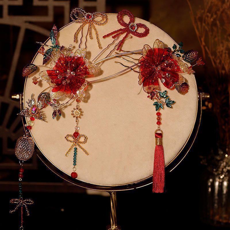 Elegant Red Xiuhe Bridal Tassel Hairpin - Perfect for Wedding or Evening Dress