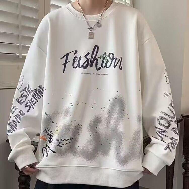 Trendy Men's Letter Print Sweatshirt: Autumn/Spring Round Neck, Long Sleeve, Casual Loose Fit.