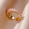 Vintage Light Luxury Gold Stainless Steel Cubic Color Square Zircon Ring Crystal Ring