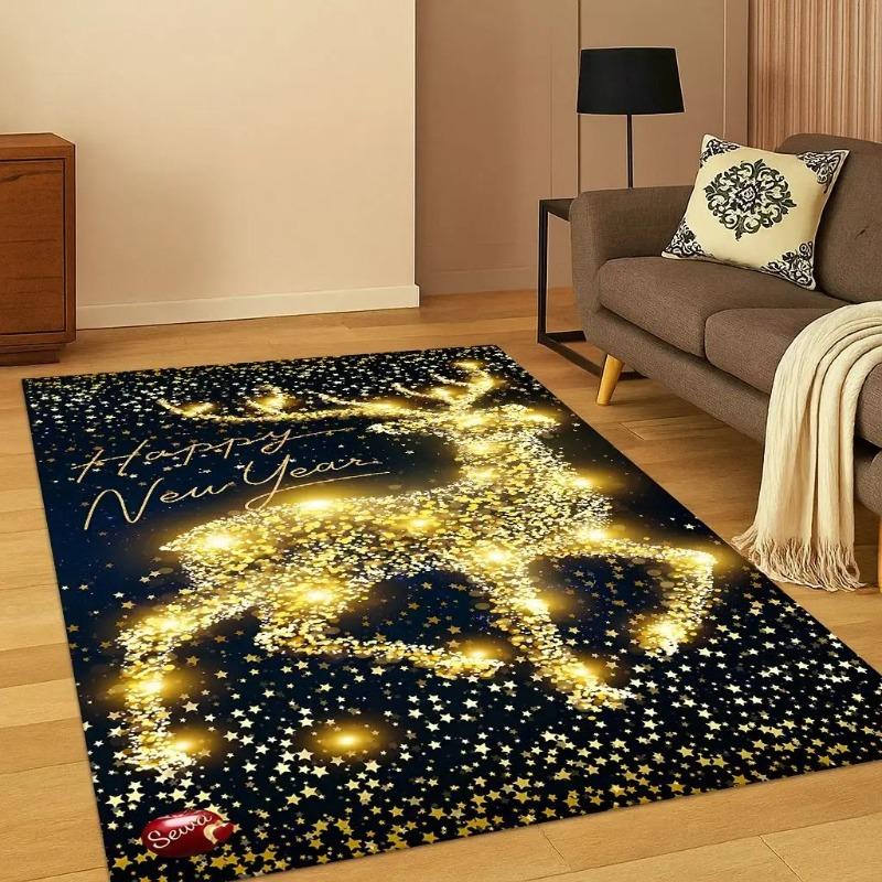 Fröhlicher Weihnachtsbaum Weihnachtsmann Cartoon Teppich für Wohnzimmer Schlafzimmer Fußmatte Küche Heimdeko Rutschfeste Bodenmatte